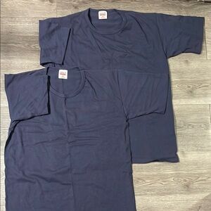 2 vintage single stitch blank Anvil Navy Blue T-Shirts Set